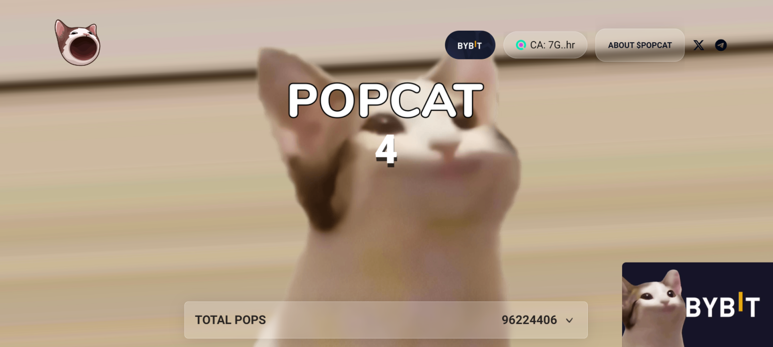 Popcat game screen showing a cat with a wide open mouth and score count.