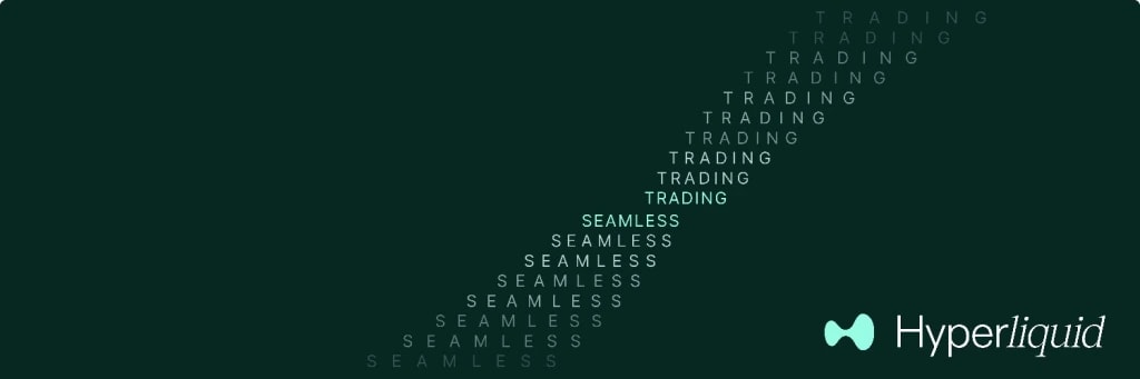 1. Hyperliquid trading platform logo with the words seamless and trading arranged diagonally to emphasize fluidity.
