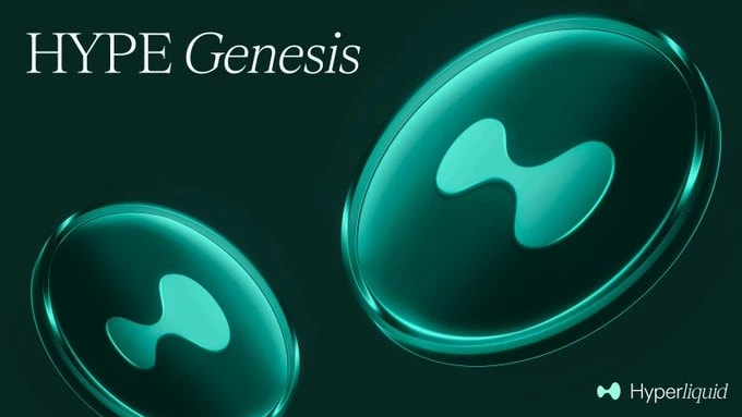 3. HYPE Genesis token promotional graphic by Hyperliquid, featuring glowing tokens in a futuristic and sleek design.