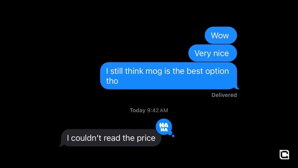 3. Text message conversation highlighting the confusion in reading complex cryptocurrency prices with many decimals.