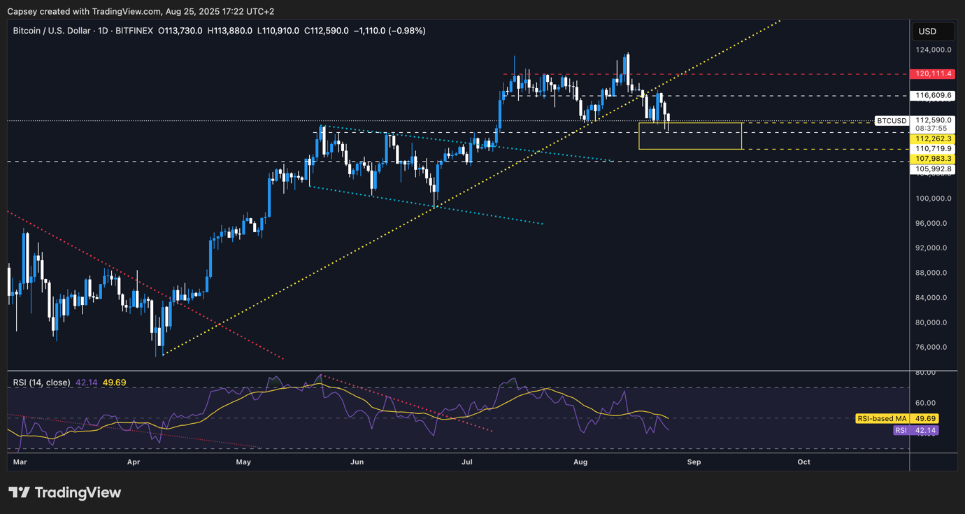 BTC chart showing resistance and support ranges