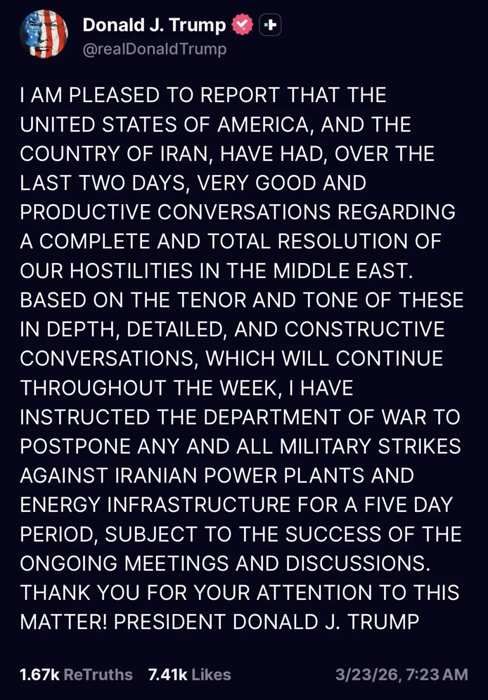 President Trump's Social Media Post