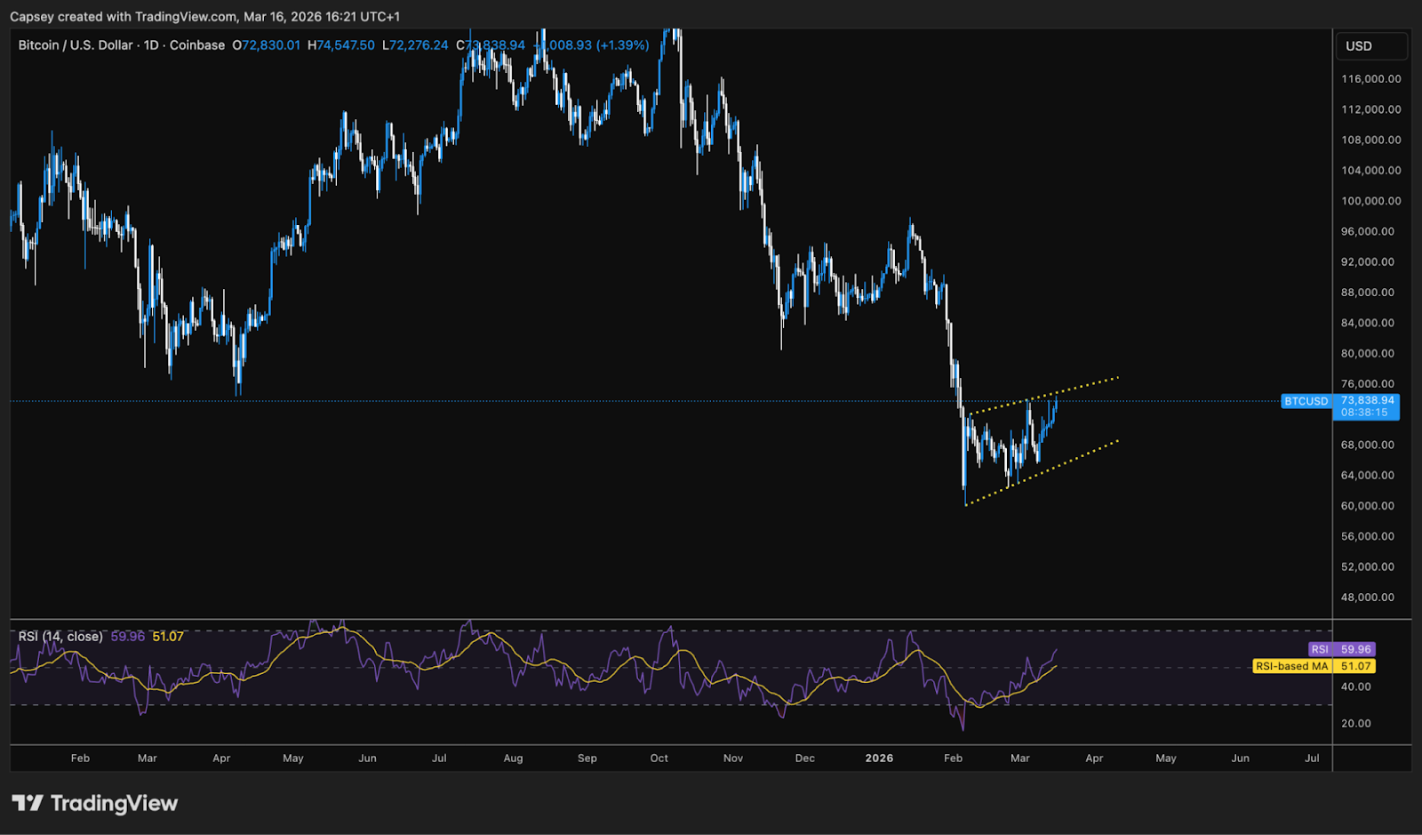 BTC Rising Wedge 1D Chart